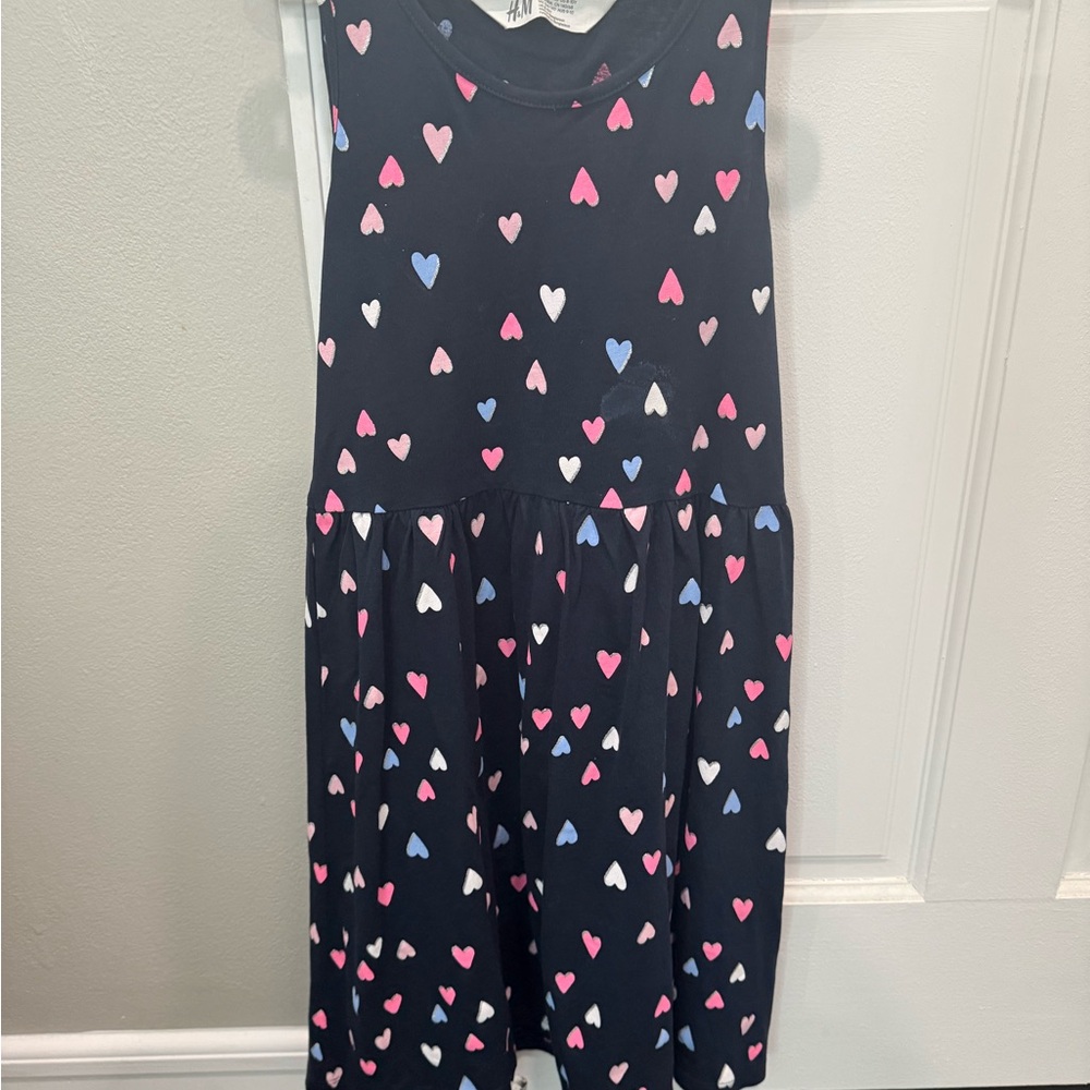 H&M Knit Tank Dress. Navy with Heart Pattern
